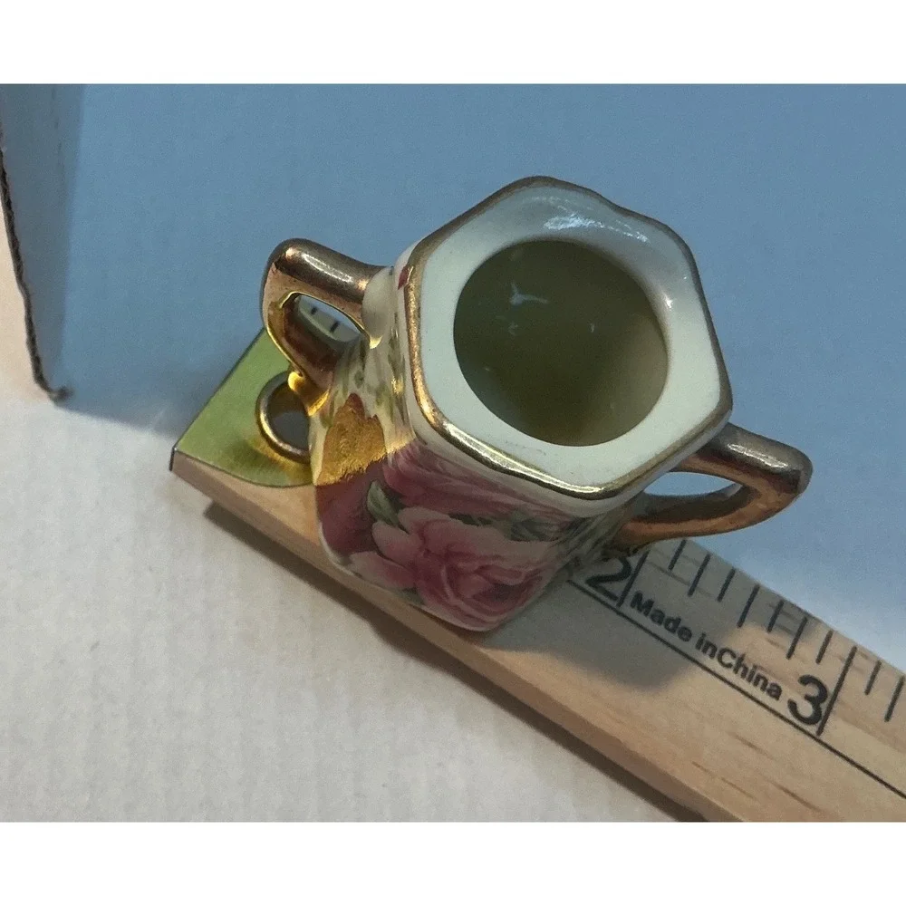 Vintage Miniature Tea Set Porcelain Rose Floral Gold Trim 6pc Set